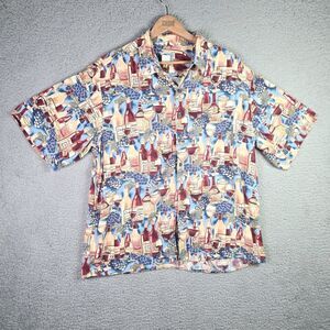 Reyn Spooner Hawaiian Shirt XL Blue Rayon Tropical Coastal Resort Style Vintage